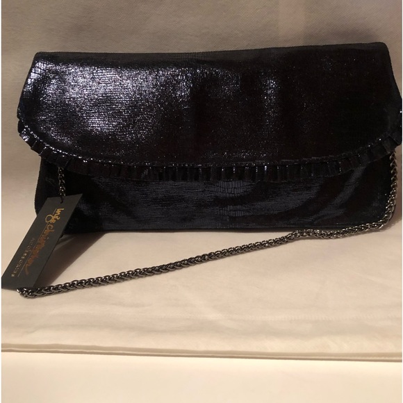 NWT Gorgeous Inge Christopher navy blue textured leather shoulder bag w/ruffles